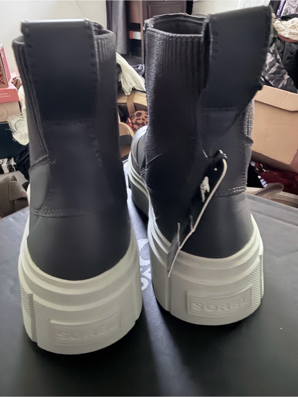 Sorel Black Chelsea Platform Boots with White Sole - Picture 5 of 8